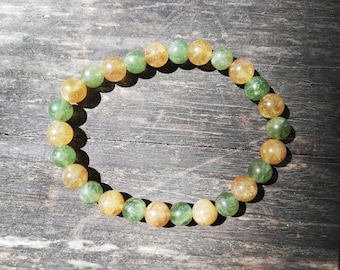 Golden and Green Apatite Beads Bracelet 8 mm, 19 cm