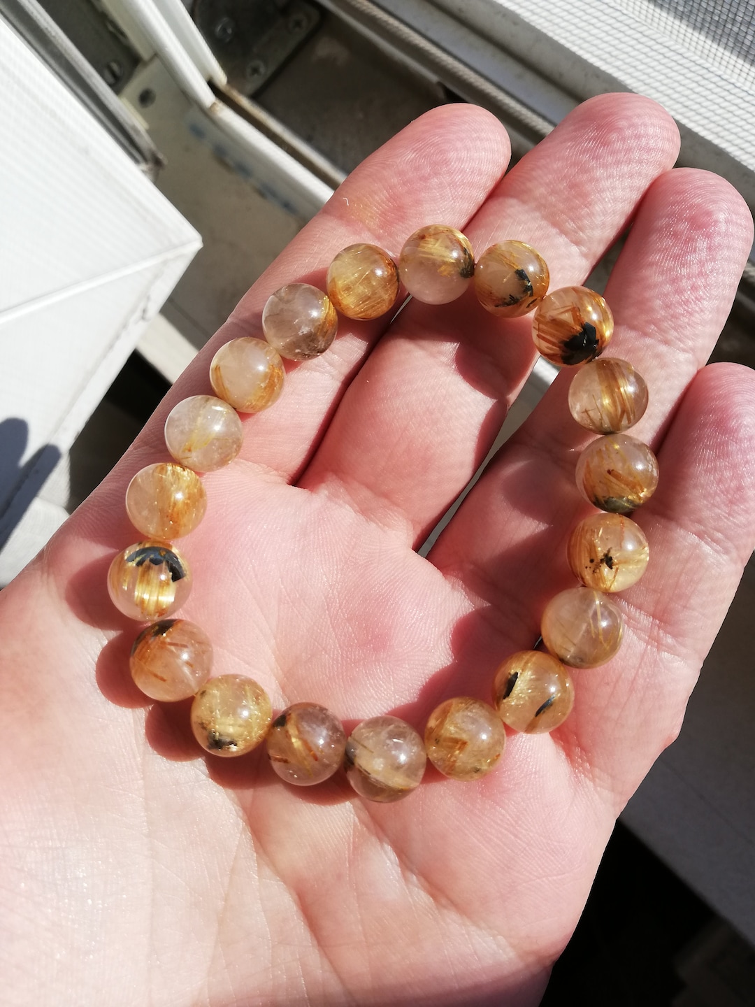 Rutilated Quartz Beads Bracelet 10 Mm, 18 Cm Etsy