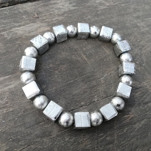Meteorite Muonionalusta Beads Bracelet 8 mm, 18 cm Sweden