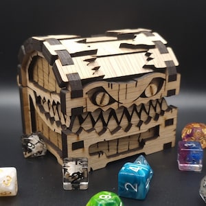 Mimic Würfelkiste - Würfelaufbewahrung aus Holz für Dungeons & Dragons, Magie. Miniatur Aufbewahrung, TTRPG, DM Gift / Present