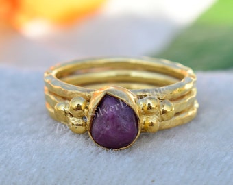 Unique Raw Ruby Rings, Raw Ruby Rings, Raw Gemstone Jewelry, 18k Gold Filled & 925 Sterling Silver, Raw Stone Rings, July Birthstone Gifts