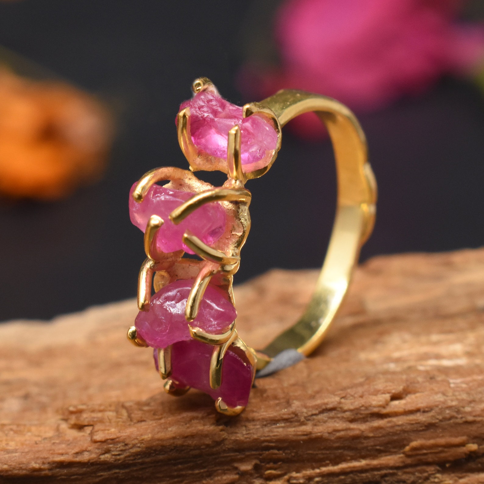 Half Eternity Raw Ruby Ring for Women 18k Gold Filled Ring Etsy