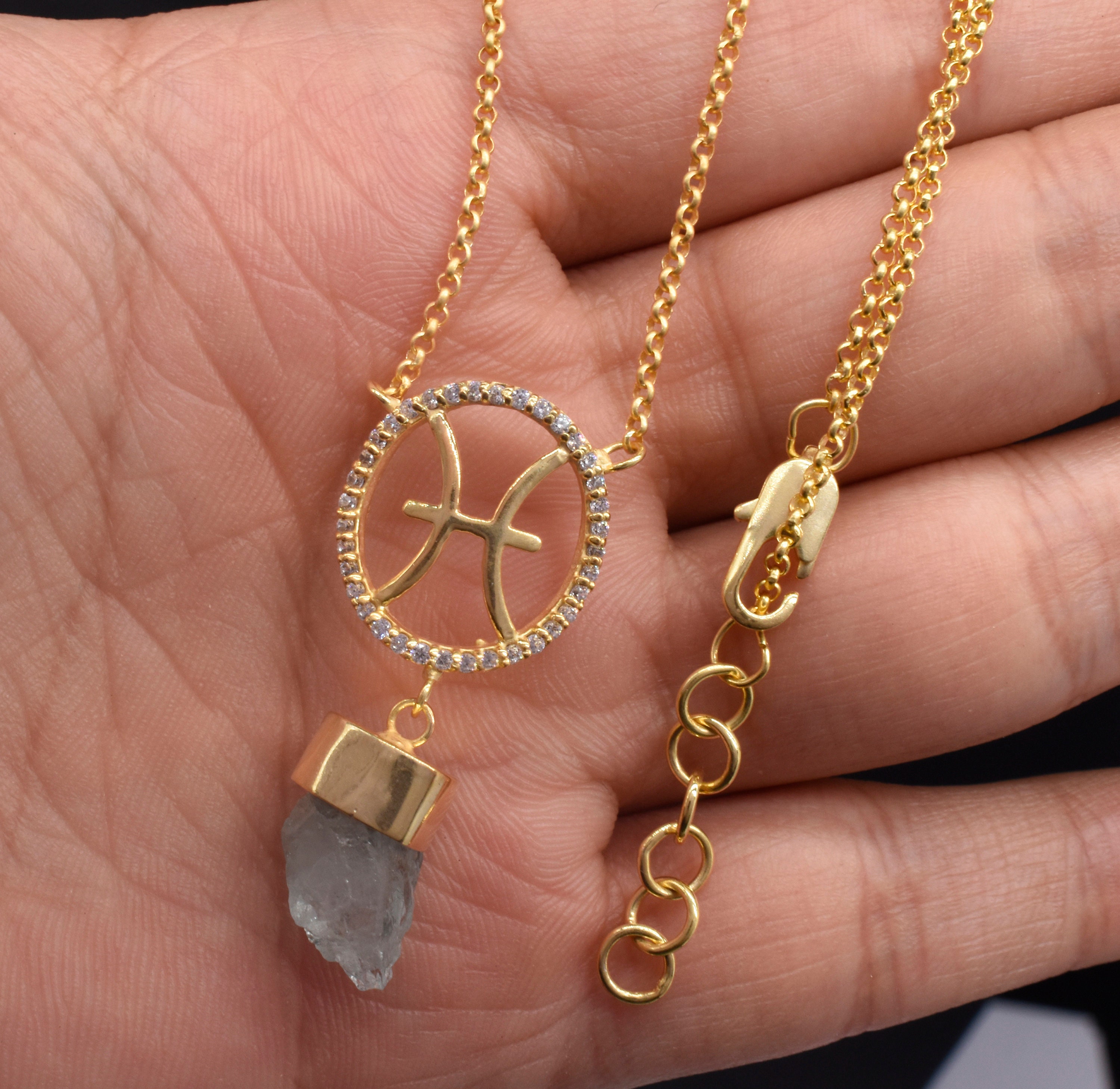 CZ Pisces Combined & Aquamarine Necklace Horoscope Necklace Etsy