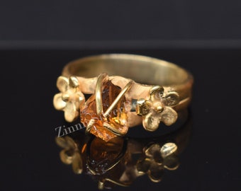 Flower Raw Citrine Ring, 925 Sterling Silver, Yellow Citrine Ring, Handmade Jewelry, Raw Gemstone Ring, Raw Citrine Jewelry, Raw Stone Ring