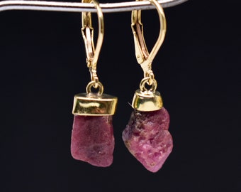 Natural Raw Ruby Earring, Raw Ruby Earring, 18k Gold Filled & 925 Sterling Silver Earring, Gemstone Jewelry, Valentine's Day , Women Jewelry