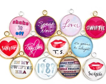 Swiftie Charms - I Love Taylor, My Swiftie Era, Shake It Off, Lover, 1989 - Wholesale Bulk Designer Glass Charms for Jewelry Making - 20mm