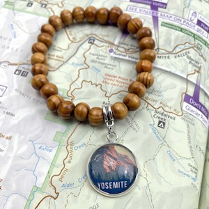 US National Parks Holzperlen Stretch Armband mit Glas Anhänger – Wählen Sie aus 63 Parks!