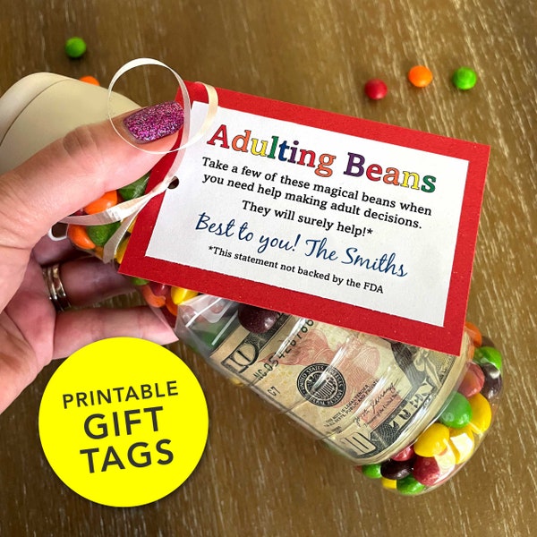 Adulting Beans Gift Tag – DIY Candy Craft Gift for Graduation, New Job, 18th Birthday, Fun! - Color Digital Download Printable PDF