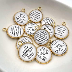 I Love Books & Reading, Glass Charm Set for Jewelry Making - Bulk Designer Charms - 16mm, 20mm Wholesale Book, Library, Reading Charms