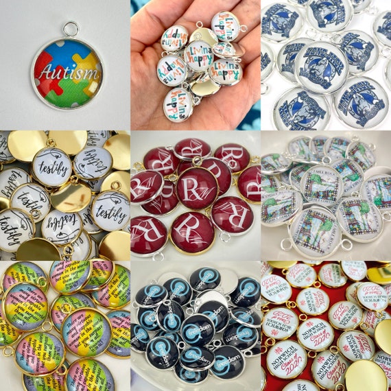 Custom Designed Glass Charms for Jewelry Making, Bulk Designer Charms, Full  Color Wholesale Logo Charms, 16mm, 20mm, 25mm, Silver, Gold 