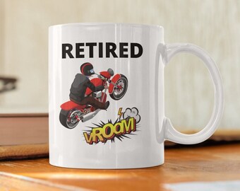 Motorbike retirement, retirement coffee mug, two wheels, revving on the open road, retirement gift, more time to spend with my Harley!!