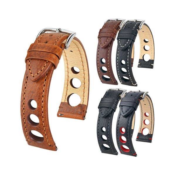 Artisan Authentic Leather Watch Strap - Buffalo Calfskin - Black, Brown, Golden Brown - Quick Release Band - HIRSCH "Rally"