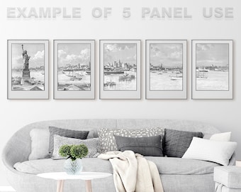 Polyptych New York port with Statue of Liberty, antique illustration from 1898 for DIY home decor