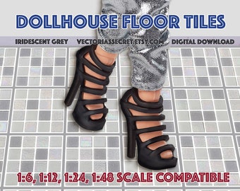 Dollhouse floor tiles printable 1/6, 1/12, 1/24, 1/48, iridescent grey floor tiles, miniature furniture, DIGITAL DOWNLOAD