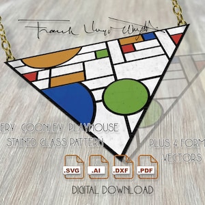 Frank Lloyd Wright's Avery Coonley stained glass PATTERN & digital VECTOR files for laser cutting, engraving, etching machines; Cricut SVG