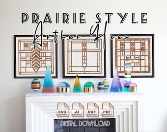 Vectorontwerpen met gebrandschilderd glas in prairiestijl: Arthur Heun, Brinsmaid House (digitale download)