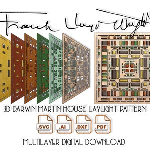 3D Multilayer Frank Lloyd Wright Martin House Laylight stained glass digital files, laser cutting, engraving & etching machines Cricut SVG image 1