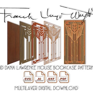 Fichiers numériques de vitraux 3D multicouches de Frank Lloyd Wright's Dana Lawrence House, machines de découpe laser, de gravure et de gravure ; Cricut SVG