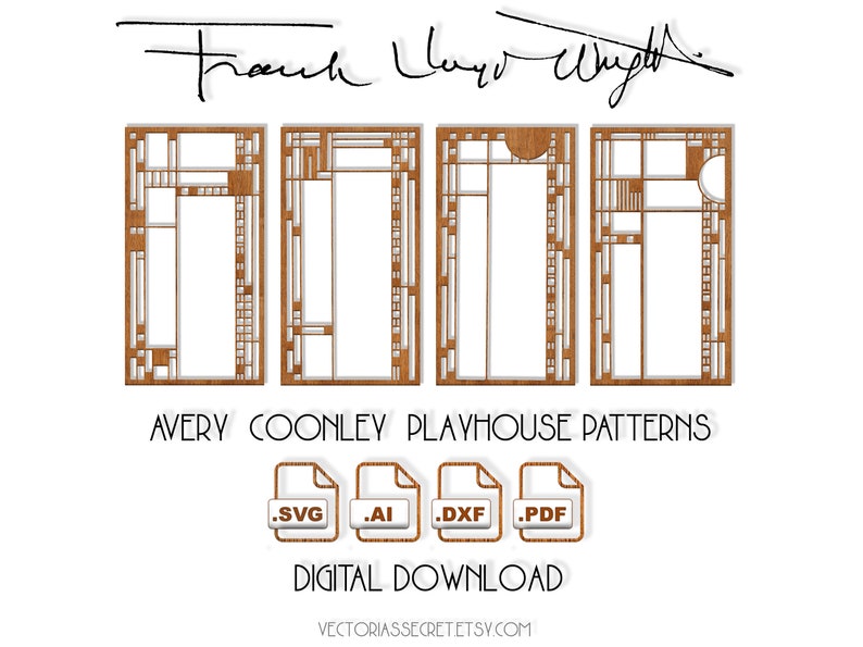 Frank Lloyd Wright's Avery Coonley stained glass designs digital vector files for laser cutting, engraving & etching machines Cricut SVG image 1