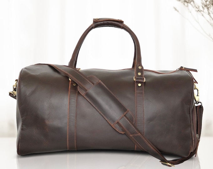 Handmade Leather Duffle Bag with Shoe Compartment Personalized Large Weekend Bag Vacation Holidays Travel Bag Best Men Gift Groomsmen Gift