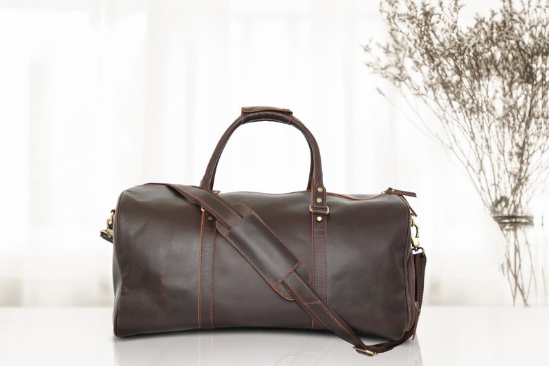 Handmade Leather Duffle Bag With Shoe Compartment Personalized Etsy