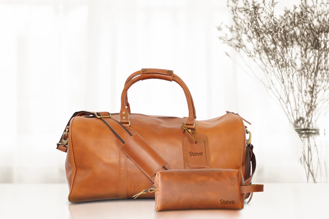 Duffle Bag Dopp Kit Luggage Tag Combo SET, Personalized Groomsmen Gift SET, 3rd Anniversary Gift