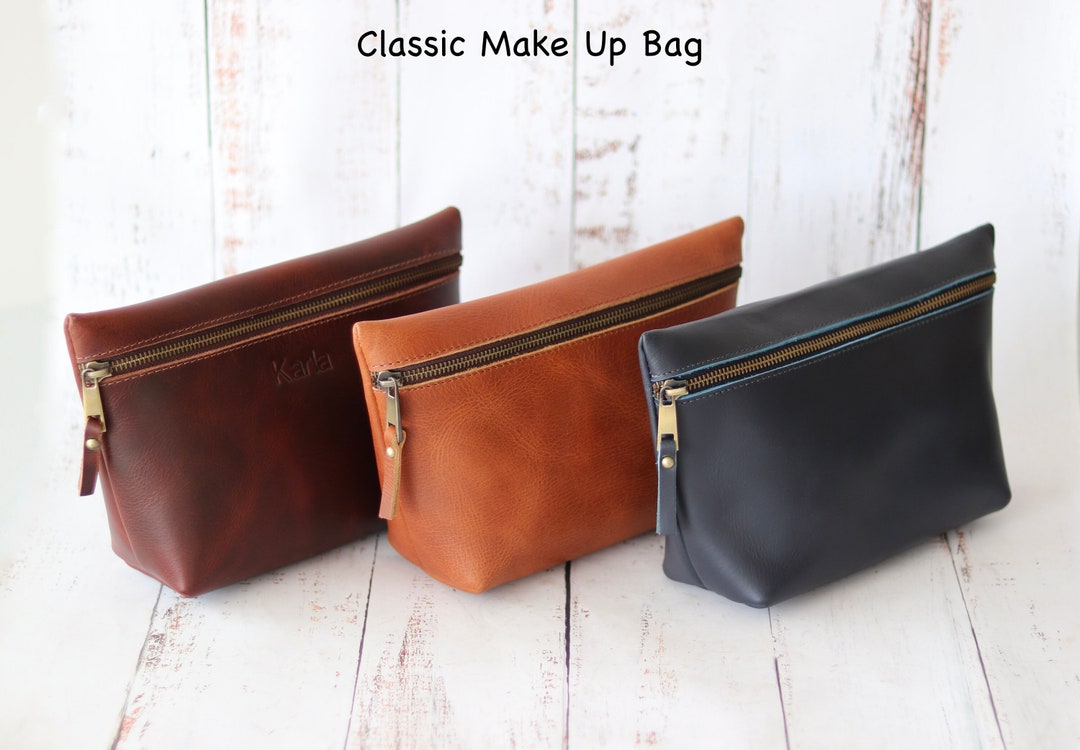 Women's Veg Tan Leather Make Up Bag
