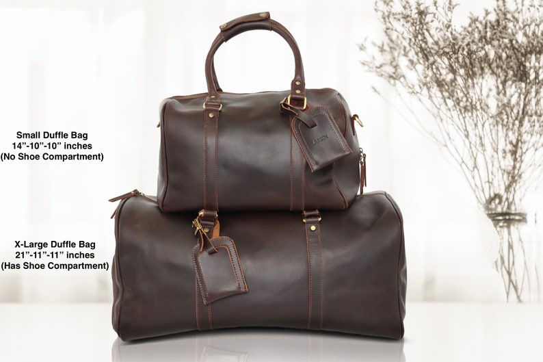 Handmade Leather Duffle Bag With Shoe Compartment Personalized Etsy