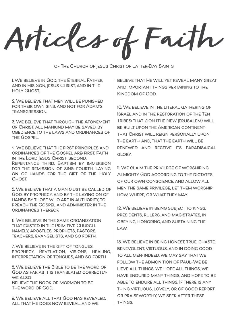 The Articles of Faith - LDS Prints - Modern Digital Printable 11x16 - Etsy