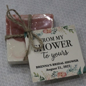 Custom Individual Mini Guest Soap Shower Favors (includes twine and custom tags), perfect for bridal, wedding, or baby showers