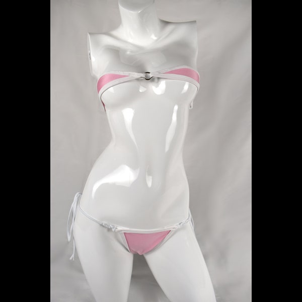 Ready to Ship | Pink and White Micro Strapless Bikini | Exotic Dancewear, Stripper Clothes, Dance wear, Lingerie, Camgirl Outfit