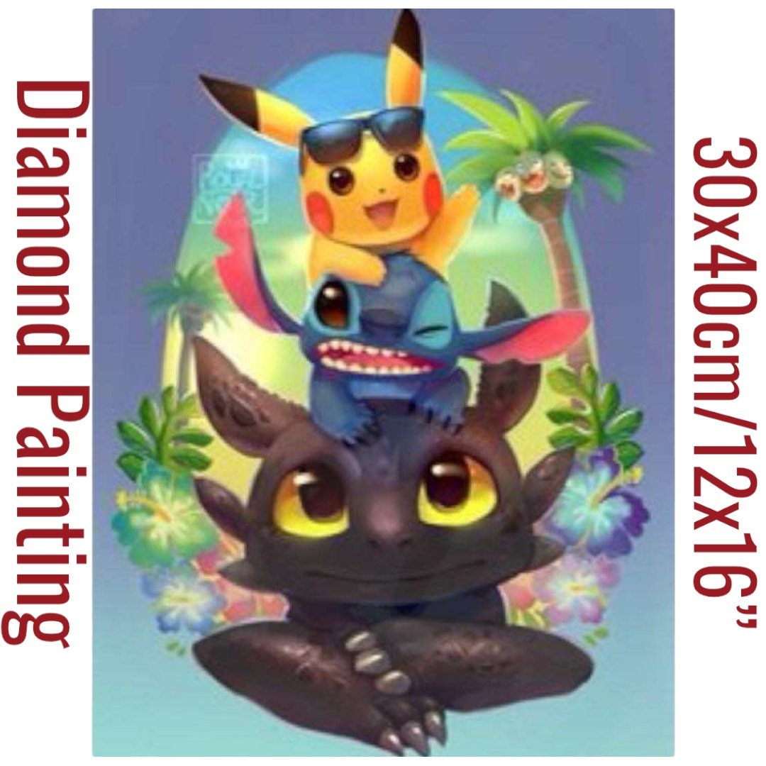 Pikachu Pokemon - 5D Diamond Painting - DiamondByNumbers - Diamond Painting  art