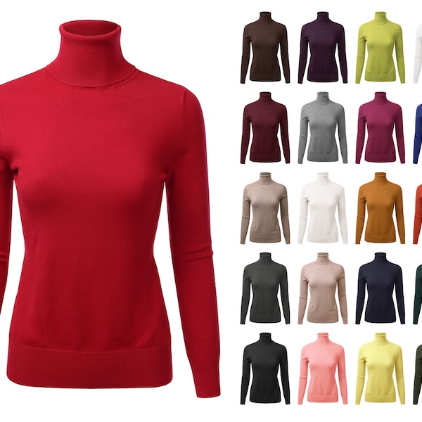 DANIBE Women's Long Sleeve Pullover Turtleneck Slim Fit Stretch Knit Sweater (S-XXL)