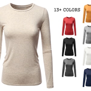 Women's Casual Long Sleeve Crewneck Stretch Slim Fit Basic Top T-Shirt