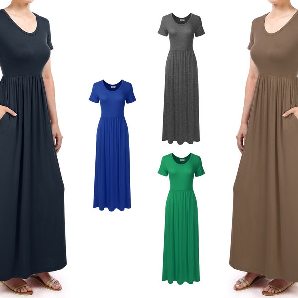 Women's Short Sleeve Long Maxi Loose Casual Dress with Pockets