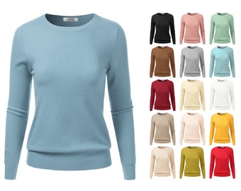 Women's Crewneck Long Sleeve Pullover Soft Knitted Sweater (S-XL)