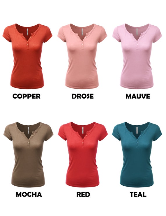 Women's Short-Sleeve V-Neck Henley, Women's Tops