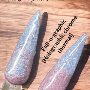 Fall-o-graphic - pink/mauve to greyish/silver. Holographic. Thermal. Chromable. Super shimmer  dip powder. DIY dip nails. Custom dip powder.