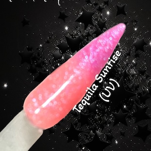 Tequila sunrise - uv dip powder. Coral to pink dip powder. Custom dip powder. DIY dip nails. Nails. Dual purpose acrylic powder. Shimmer dip