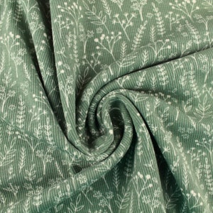 26 EUR/1 m, organic rib jersey, Elvelyckan design, pattern rib jersey, green, twigs, grasses