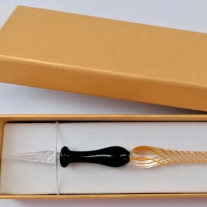 Glasfeder Tintenschreiber Glasfeder im Geschenketui  D5 / gelb