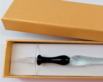 Glasfeder Tintenschreiber Glasfeder im Geschenketui  D 12 / schwarz / weiß