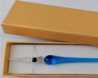 Glasfeder Tintenschreiber Glasfeder im Geschenketui  G5 / hellblau