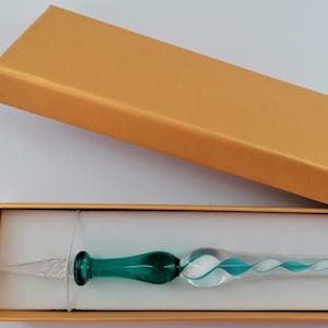 Penna in vetro, penna in vetro, penna a inchiostro, in astuccio regalo I 2 (turchese)