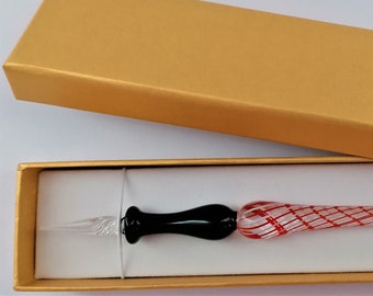 Glasfeder Tintenschreiber Glasfeder im Geschenketui  D 10 / rot-weiß