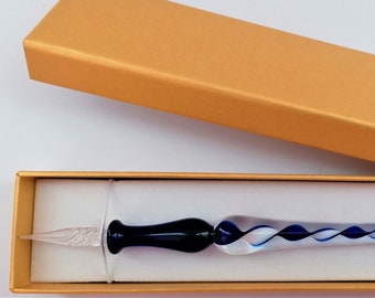 Glasfeder Tintenschreiber Glasschreiber im Geschenketui  I 6 (dunkelblau)