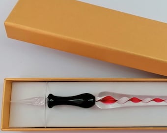 Glasfeder Tintenschreiber Glasschreiber im Geschenketui  I1 (rosa-weiß)