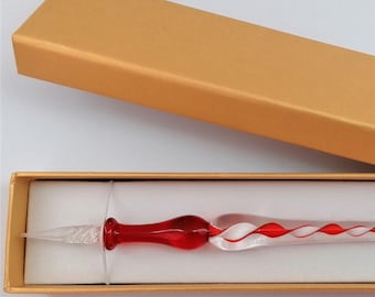 Glasfeder Tintenschreiber Glasschreiber im Geschenketui  I 4 (rot)