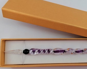 Glasfeder Tintenschreiber Glasschreiber im Geschenketui  H 8 (lila)