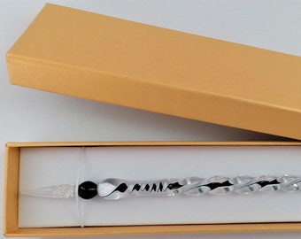 Glasfeder Tintenschreiber Glasfeder im Geschenketui  H 2 / schwarz-weiß